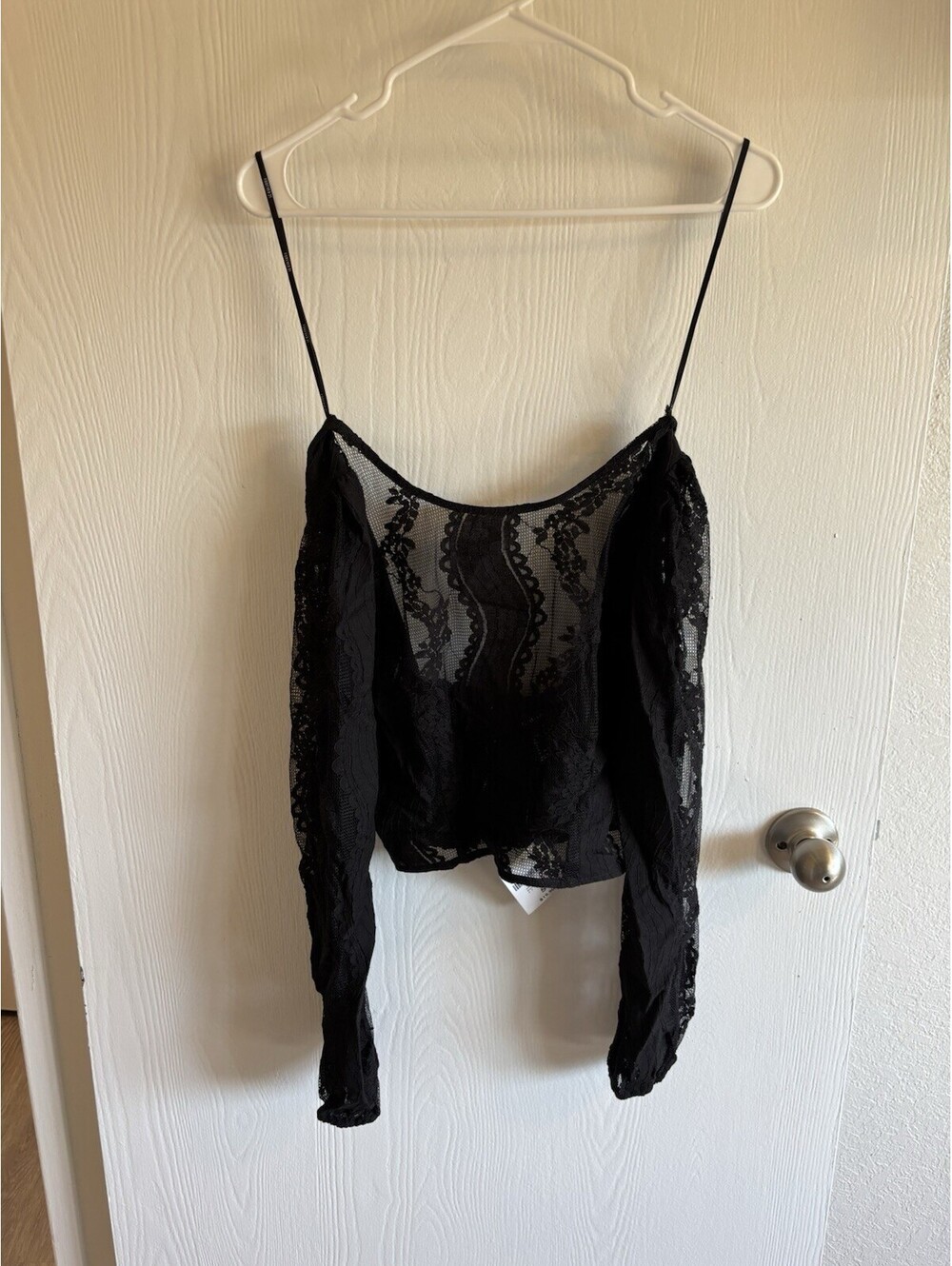 NWT Forever 21 Black Lace Corset Crop Top Sheer Long Sleeve Bustier Small S - Picture 2 of 9